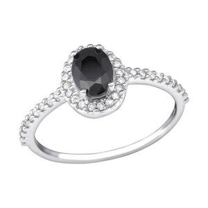 Sterling Silver Diamond Halo and Onyx Ring